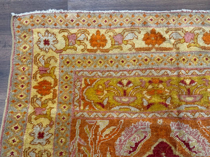 Antique Turkish Prayer Rug 4x6, Red and Golden Mustard, Mihrab Design, Anatolian Carpet