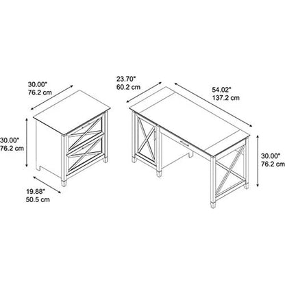 Key West 54W Computer Desk With Keyboard Tray And 2 Drawer File Cabinet