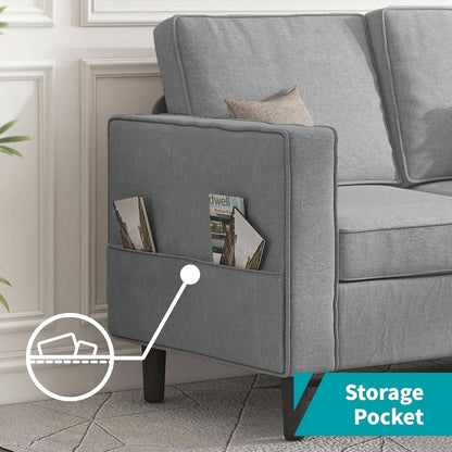 Light Grey Living Room Sofa Set With Movable Ottoman
