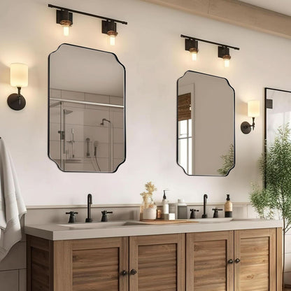 Black 22x30 Inch Scalloped Bathroom Mirror Stainless Frame