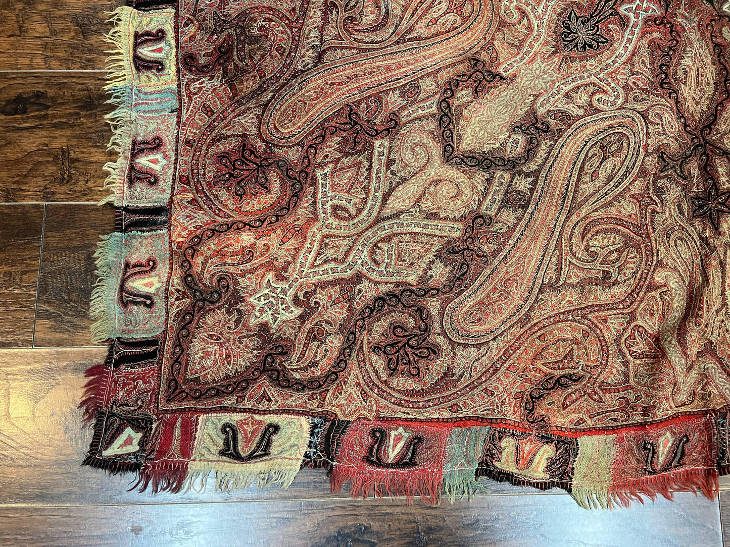Antique Indian Kashmiri Shawl, Needlework, Signed By Masterweaver, Handmade, Rare