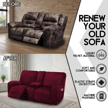Burgundy Velvet Reclining Loveseat Slipcover Set 2 Seater Machine Washable