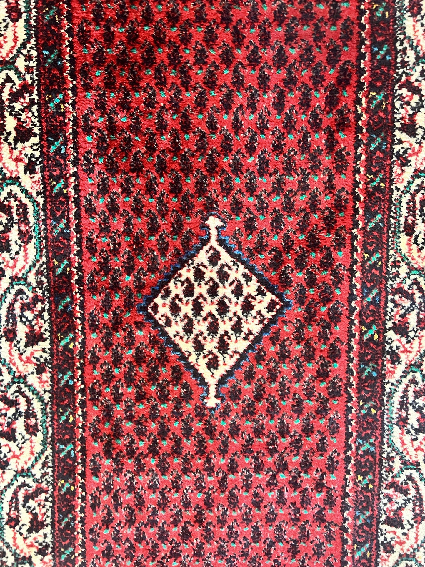 Persian Tribal Rug 2.6 x 5, Boteh Paisley Pattern, Red and Beige, Wool Hamadan Rug