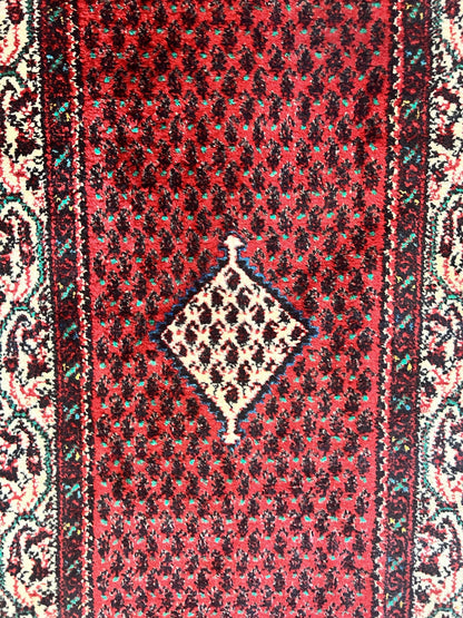 Persian Tribal Rug 2.6 x 5, Boteh Paisley Pattern, Red and Beige, Wool Hamadan Rug