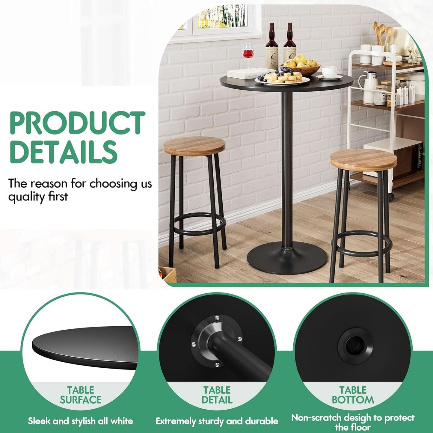 Black Circular Bar Table Water proof Coated Metal Base