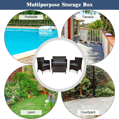 Elegant Four-Piece Rattan Patio Set with Soft Cushions