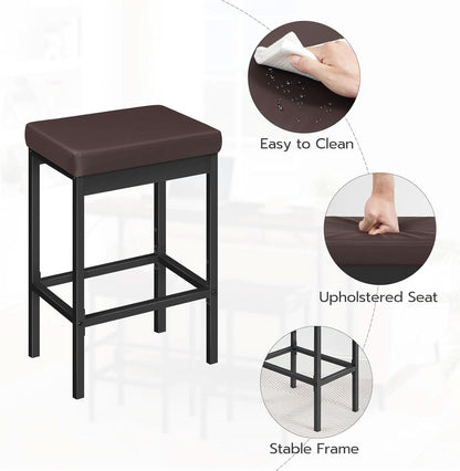 Bar Stools Set Of 2 24.8 Inch Height Black PU Upholstered