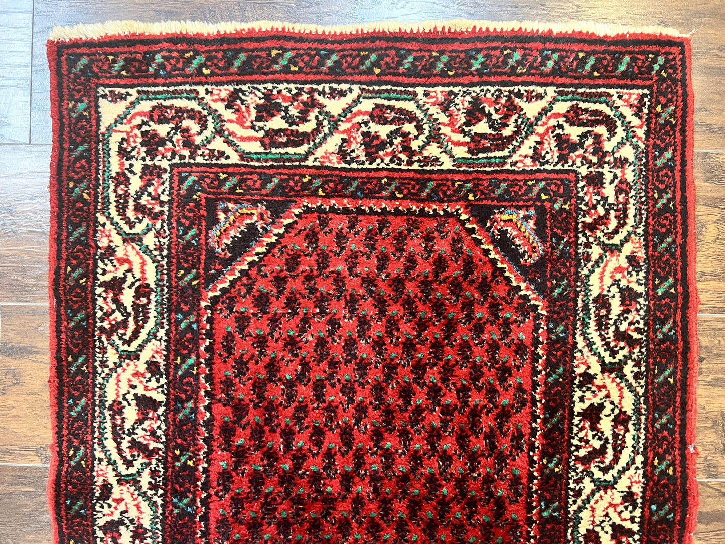 Persian Tribal Rug 2.6 x 5, Boteh Paisley Pattern, Red and Beige, Wool Hamadan Rug