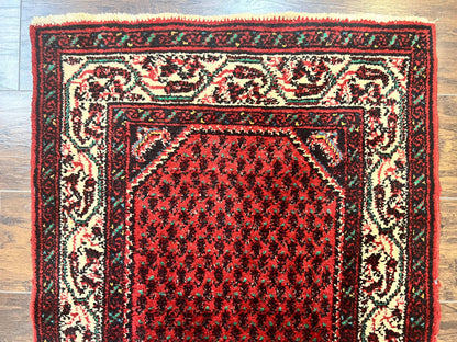 Persian Tribal Rug 2.6 x 5, Boteh Paisley Pattern, Red and Beige, Wool Hamadan Rug