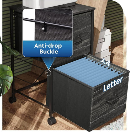 2 Drawer Mobile File Cabinet Rolling Printer Stand Charcoal Black Wood Grain Finish For Home Office
