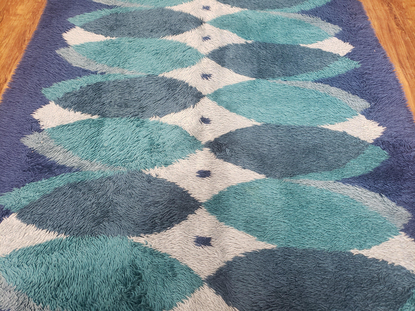 Blue Rya Rug, 1960s Mid-Century Danish Shag Rug 4'6" x 6'7", Ege Rya Modern Carpet, Cyan DeLuxe Rya Shag Rug, Vintage Area Rug 4x6, 5x7 Rug