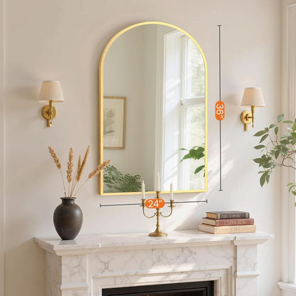 24x36 Arched Gold Bathroom Wall Mount Mirror Metal Frame