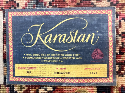 Karastan Rug 5.9 x 9 Red Sarouk #785, Wool Karastan Carpet, Original 700 Series, Vintage Karastan Oriental Rug Discontinued