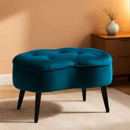 Indulgent Teal Velvet Tufted Oblong Ottoman 22.5X15