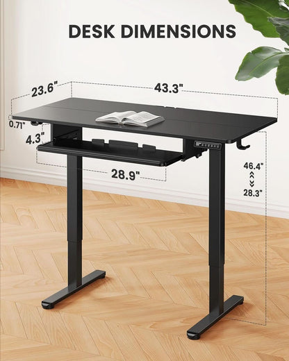 Electric Standing Desk with Adjustable Height and Tray