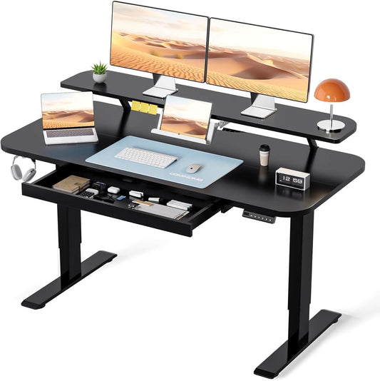 Electric Standing Desk With Drawers 48x24 Black Height Adjustable