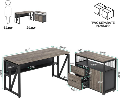 Executive Office Computer Desk and Mobile File Cabinet