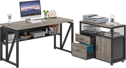 Executive Office Computer Desk and Mobile File Cabinet
