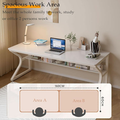 63 Inch Desk With Built In Bookshelf And Warm White