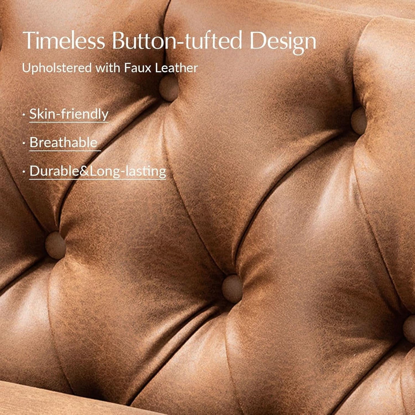 Extra Long Faux Leather Sofa with Stylish Metal Legs