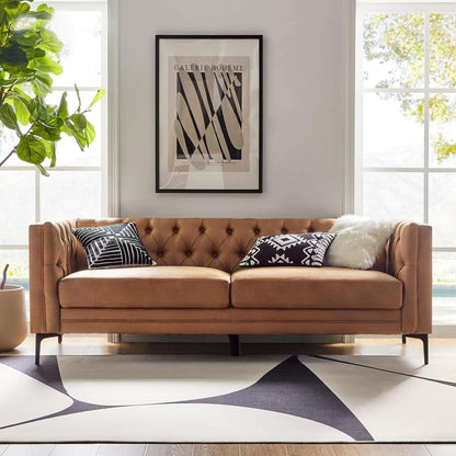 Extra Long Faux Leather Sofa with Stylish Metal Legs