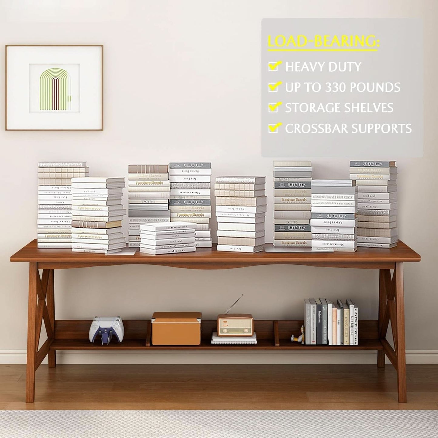 Extra Long Solid Wood Desk with Bookshelf Storage