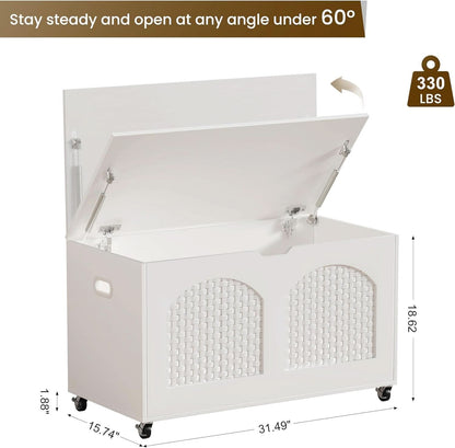 White Wooden Storage Bench On Wheels