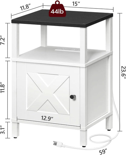 White Farmhouse Bedside Nightstand With USB Type C Ports