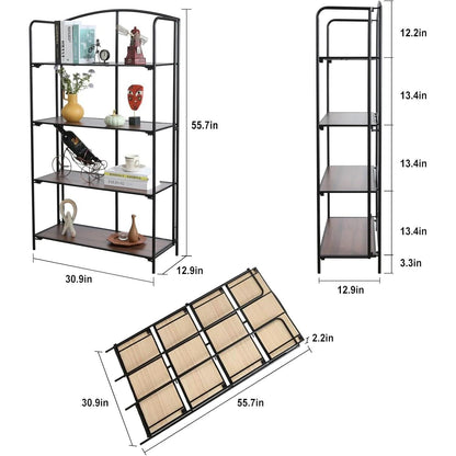 4 Tier Black Folding Bookshelf for Living Room Home Office