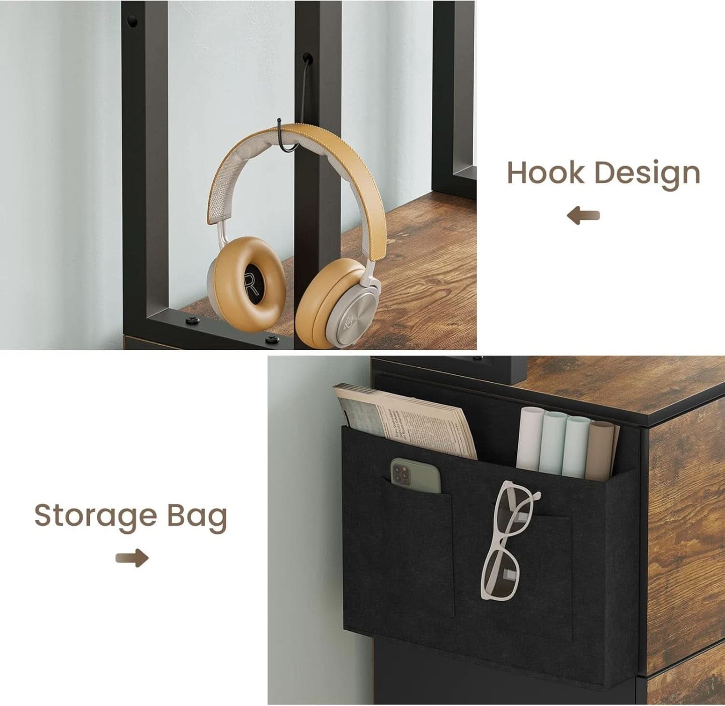 2 Drawer File Cabinet With Lock Rustic Brown For Letter Legal A4 Hanging File Folders Adjustable Shelf