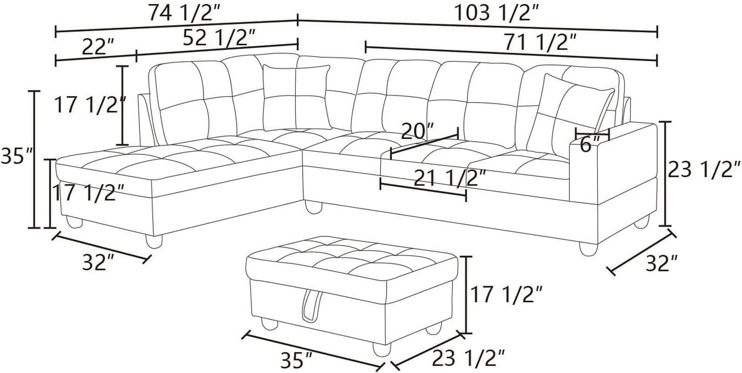 Espresso L Shaped Sectional Sofa Set Left Hand Facing