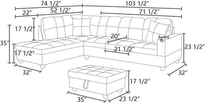 Espresso L Shaped Sectional Sofa Set Left Hand Facing