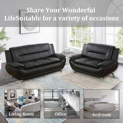 Black Faux Leather Sofa Loveseat 2 Piece Living Room Set