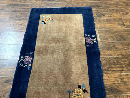 Chinese Rug 3x5, Antique Peking Art Deco Carpet, Simple Design