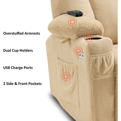 Fabric Electric Recliner Chair With Heat Remote Control