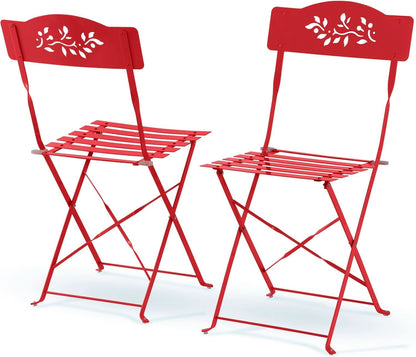 Indoor Outdoor 3 Piece Folding Bistro Set Red Table Chairs