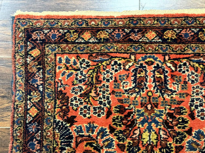 Antique Persian Lilihan Rug 2x4, Red, Floral, Wool, Handmade Lilian Persian Carpet