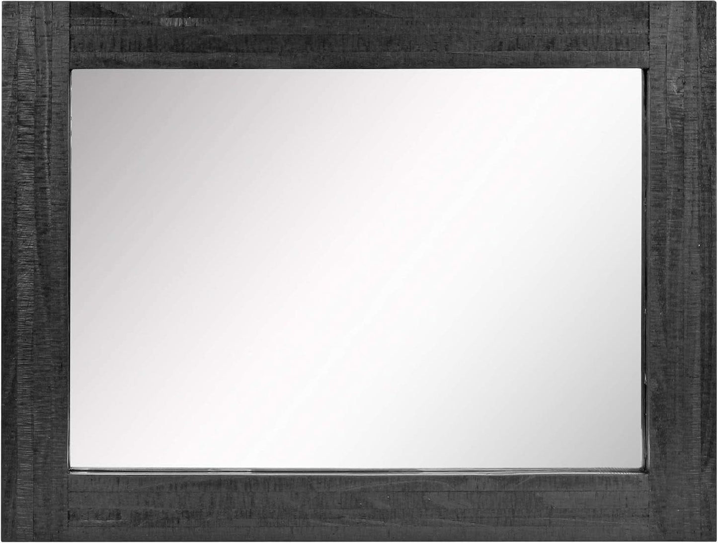 24x18 Inch Rectangle Black Wood Frame Wall Mirror With Attached Hanging Brackets Rustic Decor