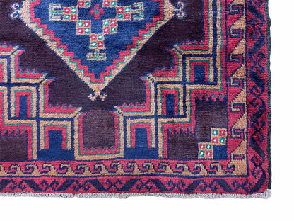 2'11" X 4'6" Vintage Handmade Tribal Wool Rug Balouchi Rug Afghan Rug Geometric