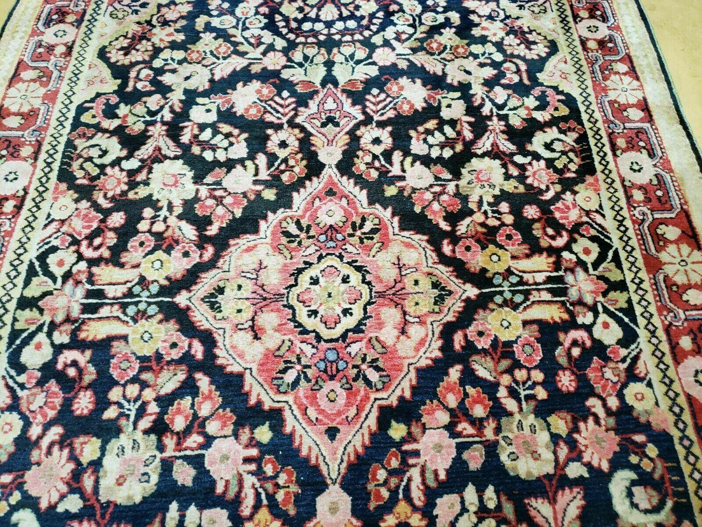 4' X 6' Antique Handmade India Floral Oriental Wool Rug Carpet Organic Blue