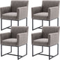 Set Of 4 Grey Upholstered Armchairs With Linen Fabric