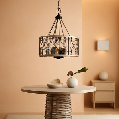 D19 Inch Rustic 4 Light Chandelier Black And White Oak