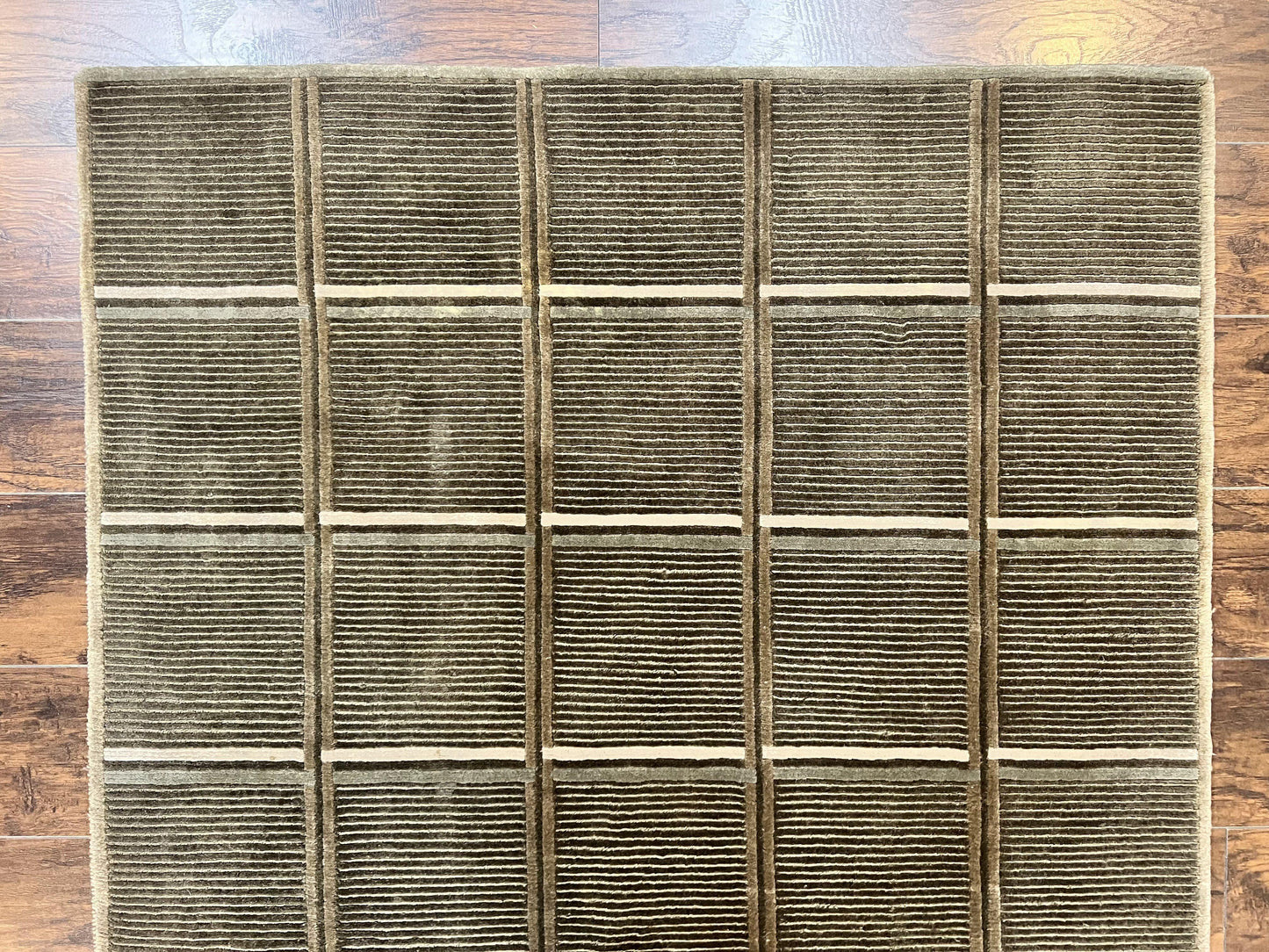 Tibetan Rug 4x6, Green Wool Handmade Area Rug 4 x 6, Panel Design, Modern Contemporary