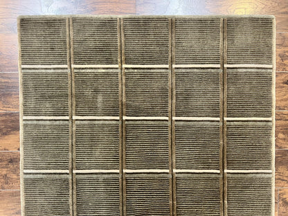 Tibetan Rug 4x6, Green Wool Handmade Area Rug 4 x 6, Panel Design, Modern Contemporary