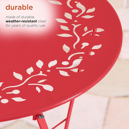 Indoor Outdoor 3 Piece Folding Bistro Set Red Table Chairs
