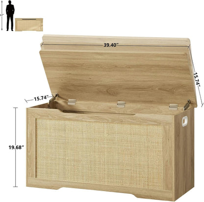 Natural 39.4 Inch StorageChest With Hinges Durable