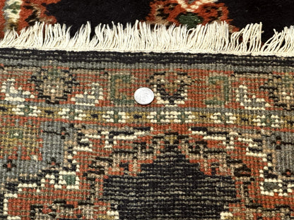 Small Indo Persian Rug 2x3, Navy Blue & Terracotta, Wool, Handmade