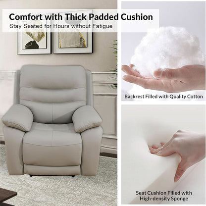 Genuine Leather Power Recliner Sofa Set 3 Piece Light Grey