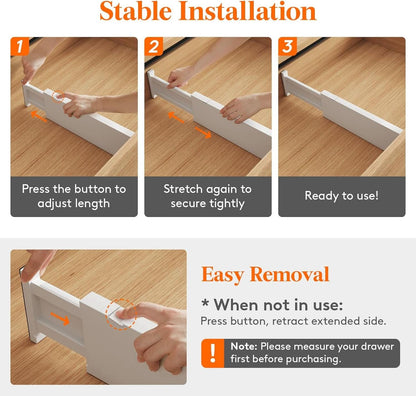 Drawer Dividers 4 In High 11-17 Adjustable White 8 Pack