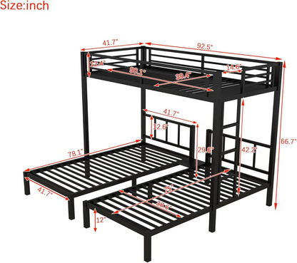 Triple Bunk Bed For Kids Metal Twin Over Twin Black